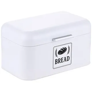 Relaxdays Brotkasten, mit Deckel & Griff, Hbt: 16,5x30x19 cm, Brot aufbewahren, Brotkiste Retro, Metall, weiß