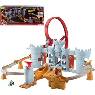 Hot Wheels Spielzeugauto Trackset Mario Kart Bowsers Festung Spielset & Die-Cast-Kamek im Maßstab 1:64, interaktives Spielen, mit Platz für über 30 Fahrzeuge, JHD24
