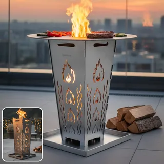 FireDesire Grill Pro Feuerkorb 80cm + Grillplatte + Ascheschale, Feuertonne, Feuerschale, Grilltonne, Ofen, Terassenofen, Grill, Stahlkorb, Plancha, Gartenfeuer