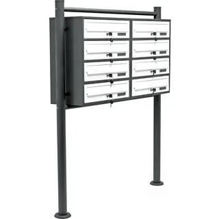 Wiltec 8er Briefkastenanlage Anthrazit/Weiß inkl. Zeitungsfach