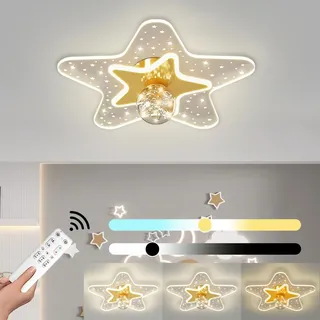 LED Deckenlampe Stern Kinderlampe 38W Dimmbar Deckenleuchte mit Fernbedienung Moderne Sternenhimmel Schlafzimmerlampe Jungen Mädchen Deckenbeleuchtung für Kinderzimmer Wohnzimmer Schlafzimmer, Gold
