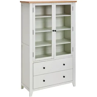 Mid.you Vitrine, Klar, Natur, Weiß, Holz, Glas, Holzwerkstoff, Eiche, Kiefer, furniert, massiv, 3 Fächer, 2 Schublade(n) Schubladen, 100x165x43 cm, Wohnzimmer, Wohnwände, Vitrinenschränke