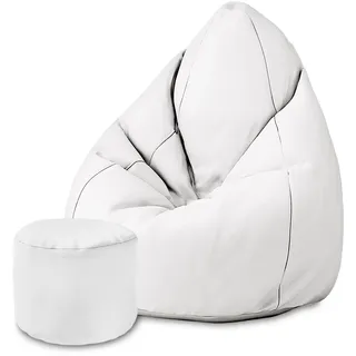 DreamRoots Sitzsack für Kinder und Erwachsene - Sitzsack mit Füllung, Lehne, Hocker und Bezug - Oxford Stoff 220 gr/m2 Wasserdicht - Sitzkissen Boden - Chill Sack M, Weiß