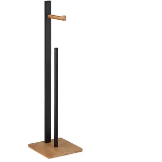 Relaxdays Toilettenpapierhalter stehend Bambus, mit Ersatzrollenhalter, 5 Rollen, HxBxT: 71x19x19 cm, schwarz-natur