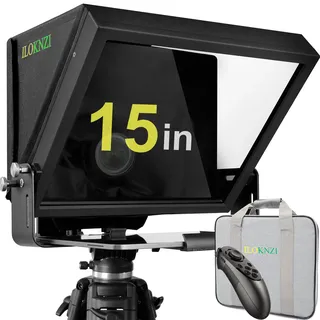 GEIMRSY Teleprompter aus Aluminium, 38,1 cm (15 Zoll), anhebbar, für alle Tablets, 70/30 spektroskopisches Glas, mit Fernbedienung und Teleprompter-App, Aluminiumgehäuse plus Aufbewahrungskoffer