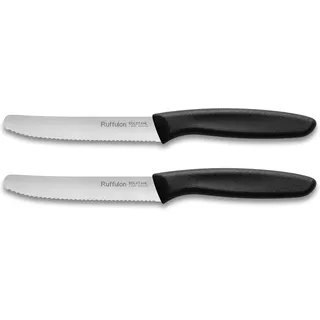 Brötchenmesser 2-tlg,Scharfe Messer Wellenschliff,Schwarz Buttermesser,11cm | Frühstücksmesser,Edelstahl Schneide-&Tafelmesser,Langlebig Polypropylengriff Jausenmesser,Spülmaschinenfest