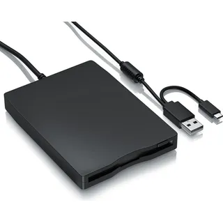 CSL Externes Diskettenlaufwerk 3,5 Zoll, 1,44 MB, Plug & Play, USB 2.0, USB-A, USB-C, Slimline Design, keine Treiber, Windows 10 11, 14x10x1,7 cm