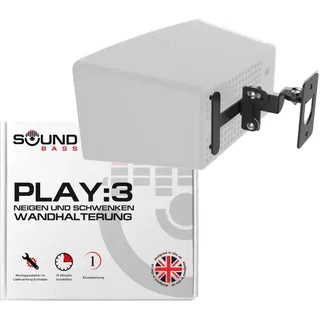 Sound bass Play 3 Wandhalterung Schwarz, Einzeln (1 Stück), Dreh- & Neigbar | Kompatibel nur mit Sonos Play:3, Verstellbarer Dreh- & Neigungsmechanismus, inkl. Befestigungsmaterial