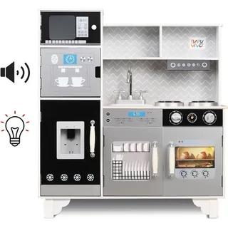 BABY VIVO Kinderküche Spielküche mit LED Licht und Sound Wasserspender - Mattheo in Weiß