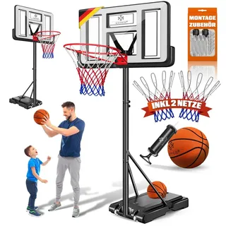 Kesser KESSER® Basketballkorb Set höhenverstellbar 160-210cm Mobiler Basketballständer mit Rollen, Backboard, Basketball, Pumpe & 2 Netzen - Indoor & Outdoor Basketballanlage für Kinder & Erwachsene