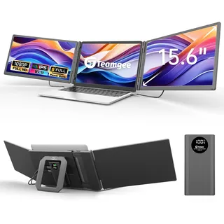 Teamgee 15.6" Laptop Bildschirm Erweiterung mit 10000mAh Power Bank, 1080P FHD IPS Tragbarer Monitor für Laptop, Triple Display Arbeit mit 13"-17" Laptops Kompatibel mit Mac Windows Chrome