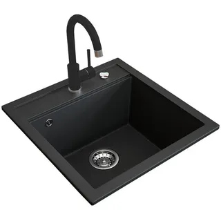 Bergström Spülbecken Schwarz, 49 x 50 cm mit Armatur Schwarz - Schwarz