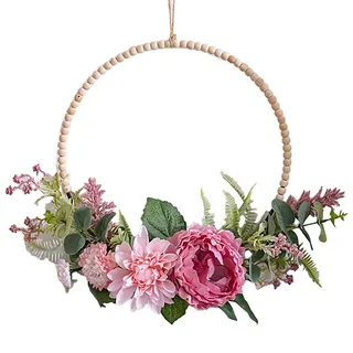 Türkranz Deko, 40cm Pfingstrosen Künstlich Metallring Haustür Deko Türkranz Sommer, Fensterdeko Hängend Türkranz Ganzjährig für Haustür Hochzeitsdeko (Rot)