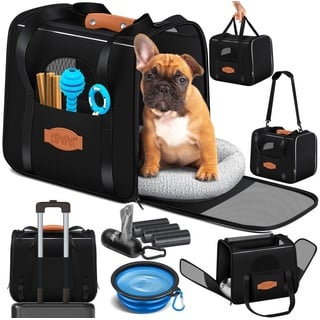 Lovpet LOVPET® Hundebox Hundetasche Transportbox 2in1 Hunde & Katzentasche Hundetransportbox inkl. Pet-Kissen + 3x Beutelrollen + Napf 44x31x36xm Transporttasche für Haustiere, Haustiertransportbox