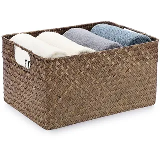 IGNPION Seegras Aufbewahrungskorb für Wohnzimmer, dekorativer Korb, gewebter Weidenkorb, Handtuchkorb, Schreibtischkorb, rechteckig, Badezimmer-Aufbewahrungsbox, Regale und Schreibtische,