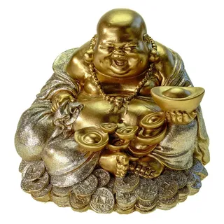 Kremers Schatzkiste Spardose XXL Glücksbuddha Spardose groß 18 cm Deko Sparschwein Figur, Handbemalt bunt