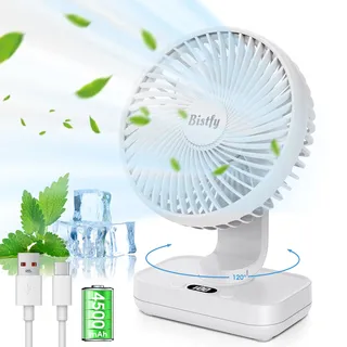 Bistfy Tischventilator Oszillierend 4500mAh Leise&Starkem Luftstrom Akku Ventilator, 4 Geschwindigkeiten 2A Eingang Schnellladung Digitalanzeige 5.5'' Tragbar USB Ventilator für Büro Zuhause Freien