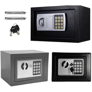 Tresor Möbeltresor Doppelbartschloss Eisenstahl Safe mit elektronischem Zahlenschloss und 2 Schlüsseln für Geschäft Bargeld/Geld/Schmuck/Wertsachen, 4.6L -Grau