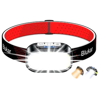Blukar Stirnlampe LED 2 Farbtemperatur Wiederaufladbar, 2000L Superhell Kopflampe Stirnlampe Dimmbar mit Rotlicht & Sensor, 12 Lichtmodi, Wasserdicht & 30H+ Dauer für Stromausfälle/Camping/Laufen