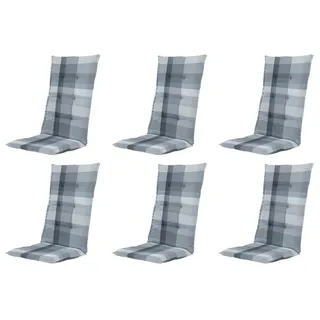 Gardissimo Hochlehnerauflage 6 er Set Gartenstuhlauflagen Sya grau 120x50 cm, (Spar-Set, 6 St., 6 Auflagen), UV-beständig inkl. Bindebänder und Halteband für Hochlehner-Stühle grau