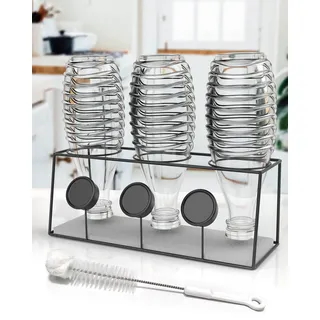 Howdah Abtropfgestell Flaschen Flaschenhalter für SodaStream Duo Küche Soda Flaschen Abtropfständer Rack Edelstahl 3 Sodaflaschen und Flaschendeckel mit Schnell Schwarz