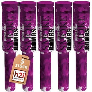 h2i Rauchfackel mit Griff & Reißzünder| 5 Stück | Lila | +/- 60 sek | Rauch Vulkan Fontäne | Rauchtopf Rauchgenerator Rauchbombe | dichter kräftiger Rauch | Ganzjahresfeuerwerk Kat T1/F1