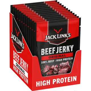 Jack Link's Jack Links Beef Jerky 12 x 25 g) Beutel, Original – Funktionelle Lebensmittel – Eiweiß-Snacks