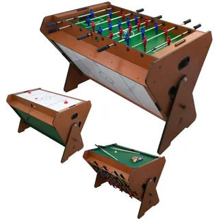 Drehbarer Tischfußballtisch, Airhockey, Billard 121x89x84,5CM braun NO SIZE