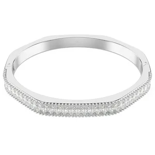 Swarovski Matrix Armreif, Rhodinierter Damenarmreif Oktagon, Verziert mit Weißen Zirkonia im Baguette-Schliff, Armbandlänge: 16.1 cm, Armbandbreite: 0.6 cm