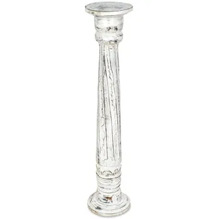 livasia gedrehte Deko Holzsäule 100cm – Antik-Look Podest, Blumensäule, Dekosäule aus Albiziaholz – Balinesische Handwerkskunst, Nachhaltig und Einzigartig (Weiß)