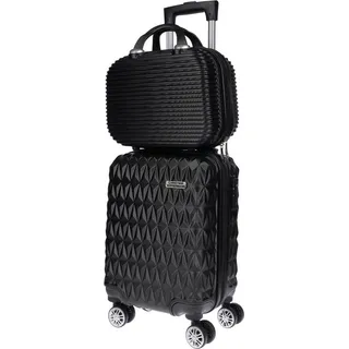 2 tlg Hartschalen Kofferset Reisekoffer Trolley Koffer TSA Kosmetiktasche Beutel - Schwarz