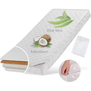 Kids Collective Babymatratze 60x120 cm mit gestepptem Aloe Vera-Bezug, Spannbettlaken, 10 cm hoch, Babymatratze Kindermatratze 60 x 120 Kokos-Matratze fü...