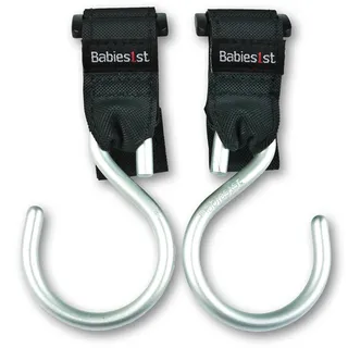 Kinderwagen Haken, rutschfeste offene Aluminium Haken | Gehen nie kaputt | Befestigung für Wickeltasche Babies1st, Kinderwagen Haken: Schwarz offen 2-er Set
