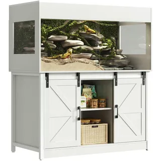 Herture Reptilien Terrarium mit Unterschrank, 455L Reptilien Terrarium mit Ständer, für Bartagame, Schlangen, Jungtiere, Schiebetüren aus Acrylglas, Gitterdeckel, Steckdose,135x62x122cm, EPX04RTW