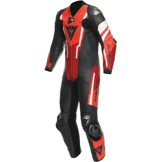 Dainese Kombi Misano 3 D-Air Perf. 1PC Leather Suit Air Bag Kombi, BLACK/RED/FLUO-RED, 50