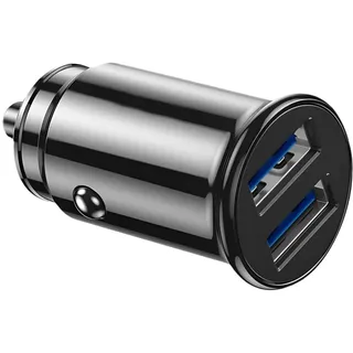 USB Zigarettenanzünder Adapter, Kfz-Ladegerät, Ultra kompakt, 2 USB-Ports, 5 V/3,1 A, Kompatible Geräte aus Mini Metall, schnelles Aufladen für iPhone 16/15/14/13/Pro Max, Android, Huawei (Schwarz)