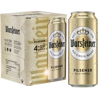 Warsteiner Premium Pilsener, mild süffiges Pils Bier, Dosenbier EINWEG (4 x 0.5 L) im praktischen 4er-Pack