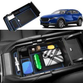 Coleya Mittelkonsole Aufbewahrungsbox Kompatibel mit Mazda CX-30 2019-2024, Mazda CX 30 Zubehör Armlehne Organizer, CX-30 Mittelarmlehne Handschuhfach Mit Rutschfestermatte (Blau)