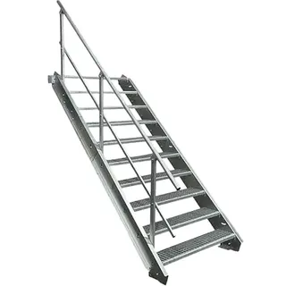 10 Stufen Stahltreppe mit einseitigem Geländer/Breite 70cm Geschosshöhe 150-200cm / Robuste Außentreppe/Wangentreppe/Stabile Industrietreppe für den Außenbereich/Inklusive Zubehör