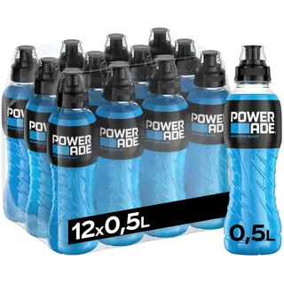 Powerade Sports Mountain Blast - Iso Drink mit Elektrolyten - als erfrischendes, kalorienarmes Sportgetränk oder als Power Drink für zwischendurch , 12 x 500 ml Powerdrink in Blau