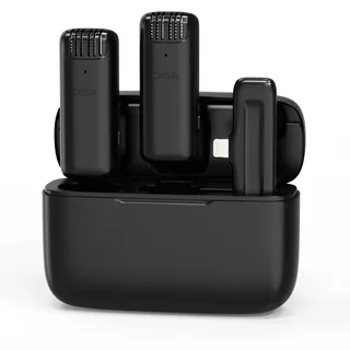 OSA Kabelloses Mikrofon für iPhone iPad mit 15-Stunden-Ladehülle, Einstellbarer Geräuschunterdrückungspegel, Wireless Lavalier Mikrofon für Videoaufnahmen, 2-teiliges Set