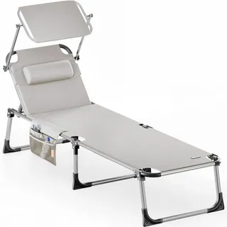 CASARIA Sonnenliege 210 x 61 x 35 cm beige inkl. Sonnendach klappbar