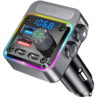 Bluetooth Adapter Auto,Gizmovine 5.3 Transmitter Für Auto Bluetooth Mit HiFi-Bass-Sound,Auto Bluetooths Adapter 54W [PD 36W & QC3.0 18W],Fm Transmitter Zigarettenanzünder,Noise Cancelling Mikrofon