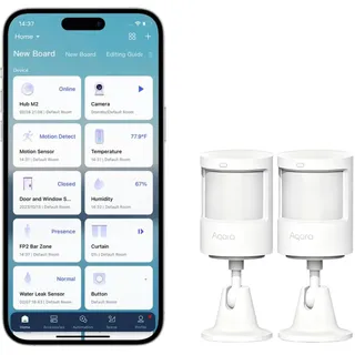 Aqara Bewegungsmelder P1 mit Lichtsensor 2er Pack, 5 Jahre Akkulaufzeit, 170° Erfassungswinkel, Zigbee 3.0, Erkennungs-Zeitlimit 1–200s, kompatibel mit HomeKit, Alexa... Aqara Hub erforderlich