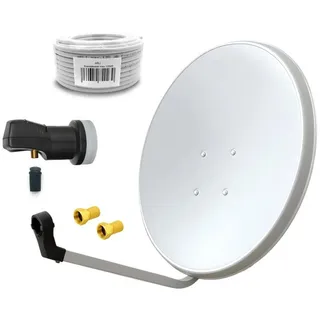 ARLI SAT Anlage Weiß mit Single LNB 15m Koaxialkabel SAT-Antenne (60 cm, Stahl, 2x F-Stecker vergoldet - 1 Teilnehmer)