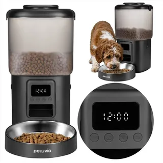 peluvio Crispy Futterautomat Katze mit Timer, ohne App | Katzenfutterautomat für Trockenfutter, LCD Display, Edelstahl Napf, 2 Feuchtigkeitsabsorber, 4 Mahlzeiten, 10 Portionen, 4,5