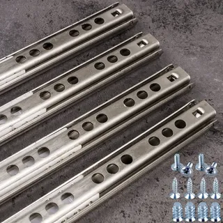 Stahlia Schubladenschienen (4 Stück) Edelstahl Teilauszug 17mm Nut Länge: 438mm Schubladenauszug Schrankauszug Auszugsschienen Laufschiene Gleitschiene