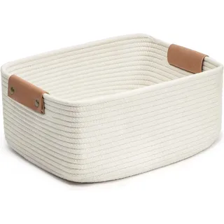 Coonoor Aufbewahrungskorb Aufbewahrung,Seegras Korb Geflochten mit Griff aus Leder weiß