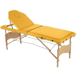 Melko Massageliege Massagebank Liege 3 Zonen klappbar mobil Holz Beige Blau Schwarz Gelb (Stück), Extra dicke und bequeme Polsterung für optimalen Liegekomfort gelb