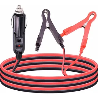 Leehitech 3m 12V 24V zigarettenanzünder verlängerungskabel zu KFZ Batterieklemme krokodilklemmen, zigarettenanzünder stecker zu Batterie Clips Adapter, 16AWG Kabel mit Sicherung für Auto LKW